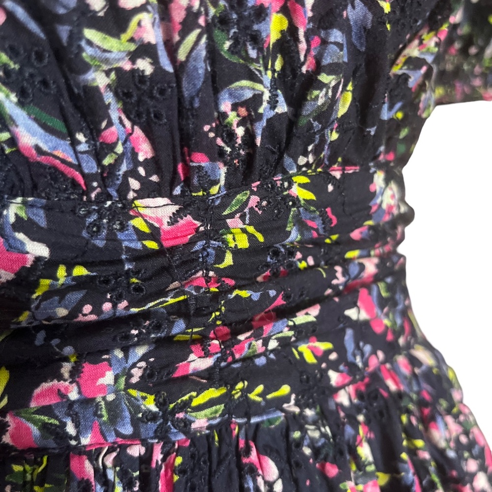 French Connection Navy Blue Floral Cotton Eyelet Lace Mini Dress with Cutouts - Picture 11 of 16